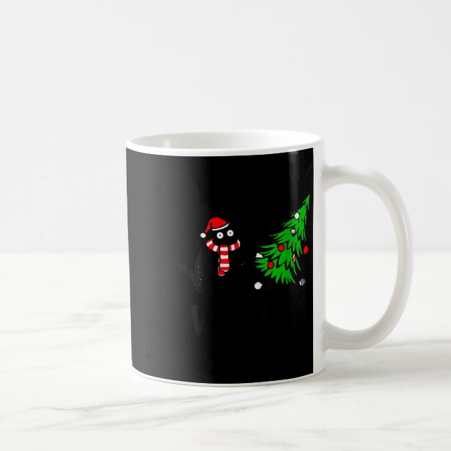 Womens Funny Black Cat Gift Pushing Christmas Tree Kaffemugg (Höger)
