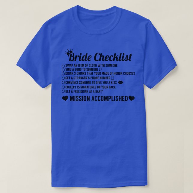 Womens Funny Brudens sida Bride Checklist 1396 T Shirt (Design framsida)
