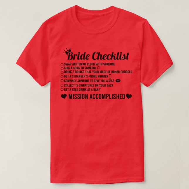 Womens Funny Brudens sida Bride Checklist 629 T Shirt (Design framsida)