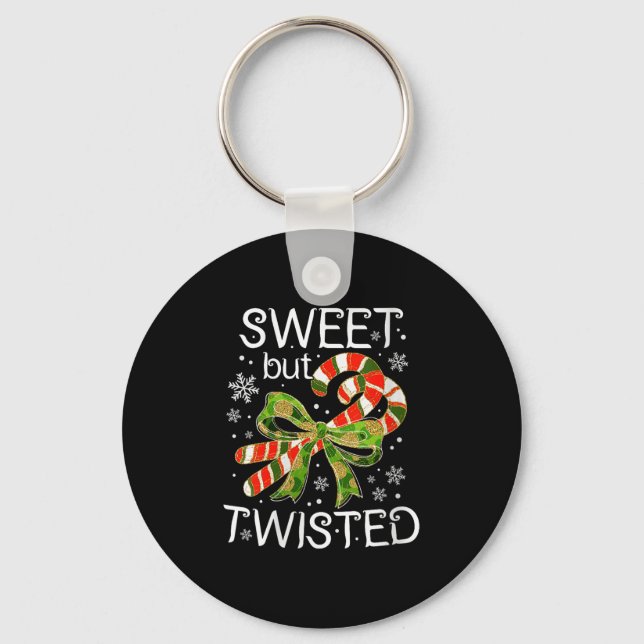 Womens Funny Candy Cane Sweet But Twisted Christma Nyckelring (Framsida)