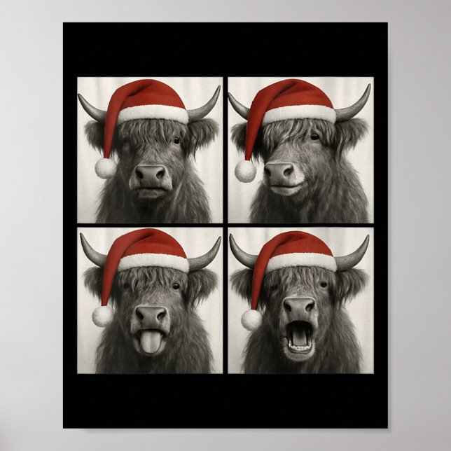 Womens Funny Christmas Highland Cow Santa Photo Bo Poster (Framsidan)