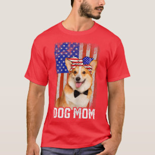 Womens Funny Corgi Hund Mamma USA flagga Mors dag T Shirt