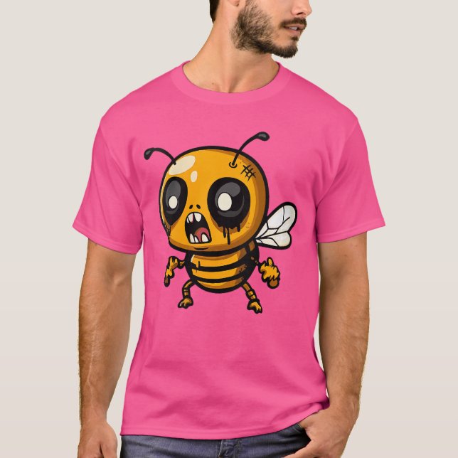 Womens Funny Halloween Honey Bee Zombie Comic VNec T Shirt (Framsida)