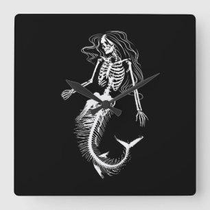 Womens Funny Halloween Sjöjungfru Skeleton Gift C Fyrkantig Klocka