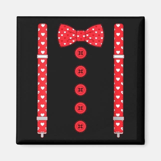 Women's Funny Hearts Bow Tie Suspenders Valentine' Magnet (Framsidan)