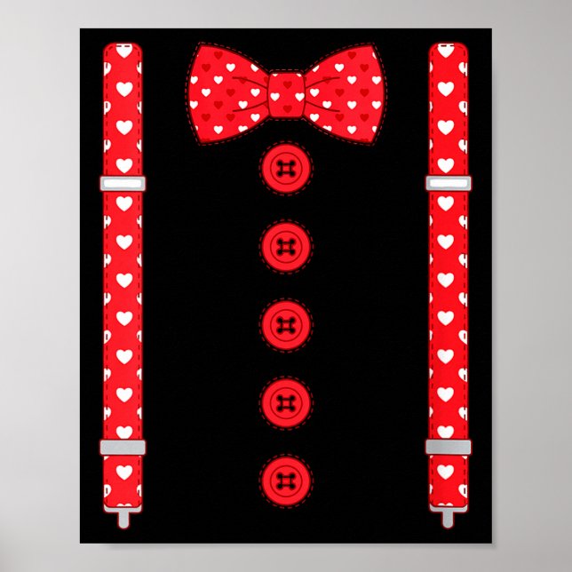 Women's Funny Hearts Bow Tie Suspenders Valentine' Poster (Framsidan)