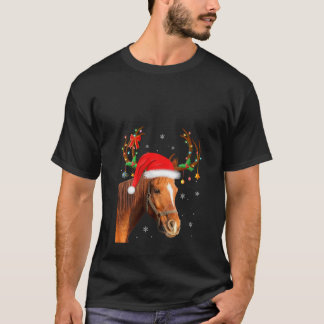Womens Funny Horse Lover Xmas Lights Reindeer Sant T Shirt