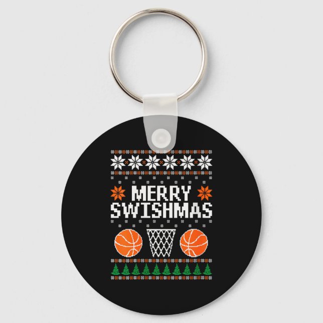 Womens Funny Merry Swishmas Xmas Basketball Ugly C Nyckelring (Framsida)