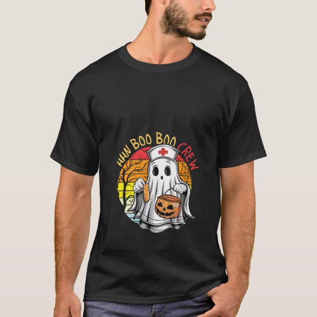 Womens Funny Nurse Ghost HHN Boo Boo Crew Hallowee T Shirt (Framsida)