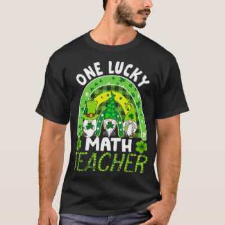 Womens Funny One Lucky Math Teacher Rainbow St Pat T Shirt