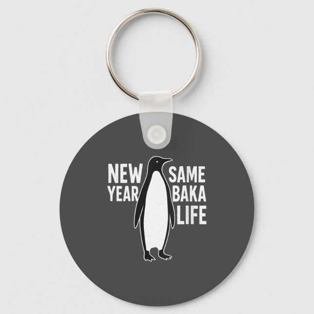 Womens Funny Penguin New Year Baka Life Anime Styl Nyckelring (Framsida)