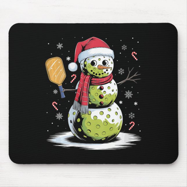 Womens Funny Pickleball Snögubbe Santa Hat Julafto Musmatta (Framsidan)