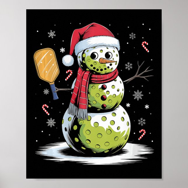 Womens Funny Pickleball Snögubbe Santa Hat Julafto Poster (Framsidan)