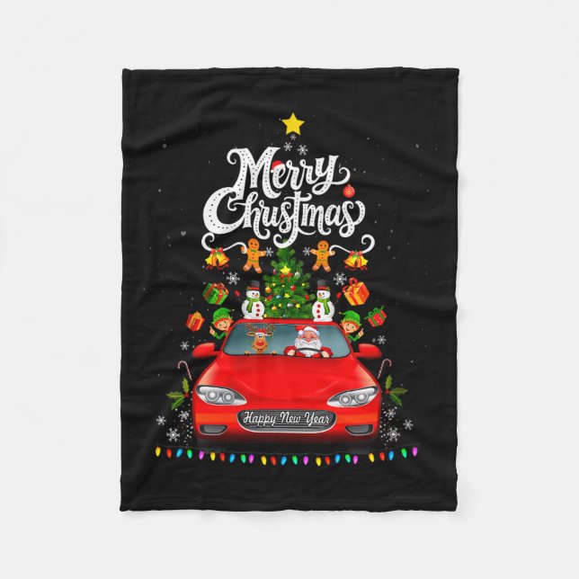 Womens Funny Santa Driving Wagon Red Truck Christm Fleecefilt (Framsidan)