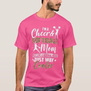 Womens Funny Softball Cheer Mamma Leopard Mönster  T Shirt