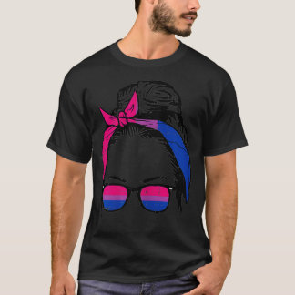 Womens Gay Mom Messy Hair Bun LGBTQ Bisexual Pride T Shirt