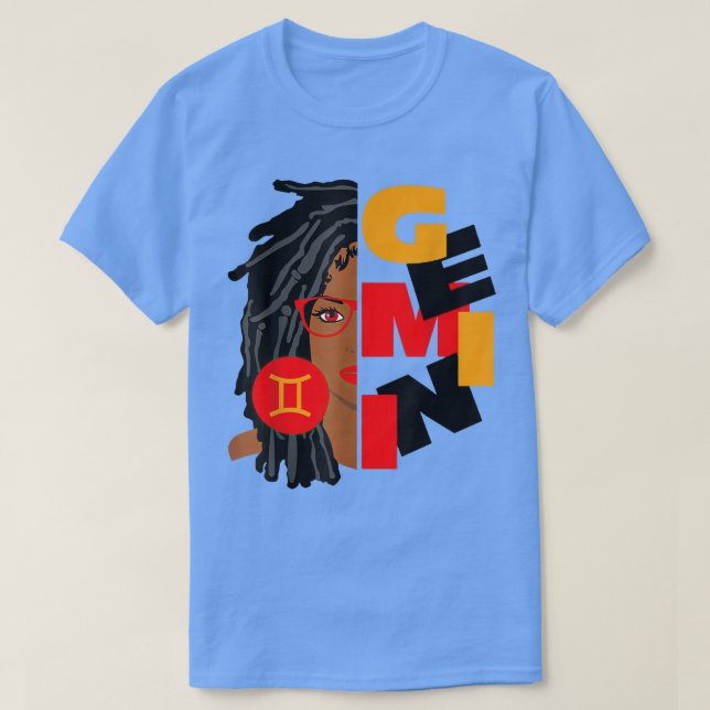 Womens Gemini Girl Afro Locs Girl Zodiac Signs Bir T Shirt (Design framsida)
