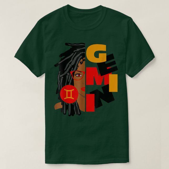 Womens Gemini Girl Afro Locs Girl Zodiac Signs Bir T Shirt (Design framsida)