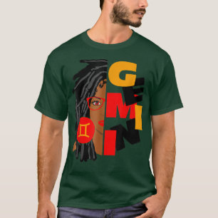 Womens Gemini Girl Afro Locs Girl Zodiac Signs Bir T Shirt