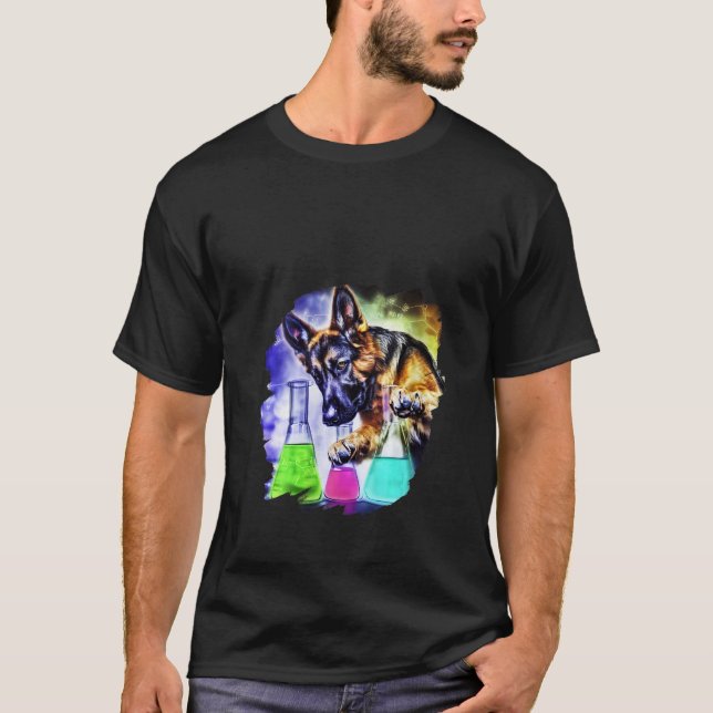 Womens German Shepherd Mad Scientist Chemicals Che T Shirt (Framsida)