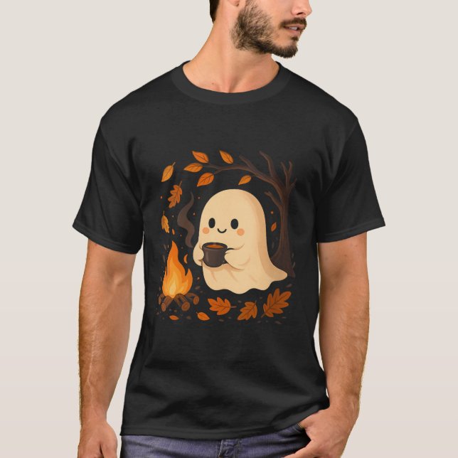 Womens Ghost By Campfire With Mug V-neck  T Shirt (Framsida)