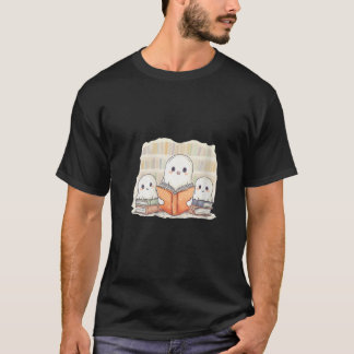 Womens Ghost Family Läser en Bok-bokmask Cute B T Shirt
