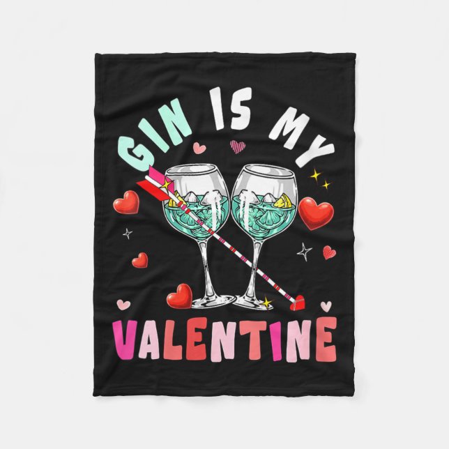 Women's Gin Is My Valentine Hearts Matching Drinke Fleecefilt (Framsidan)