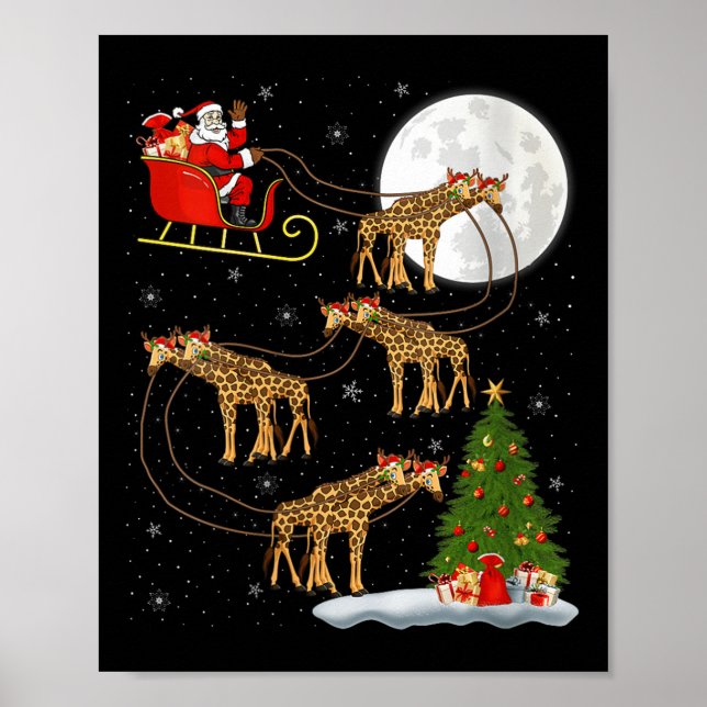 Womens Giraffe Santa Sleigh Flying Funny Magical C Poster (Framsidan)