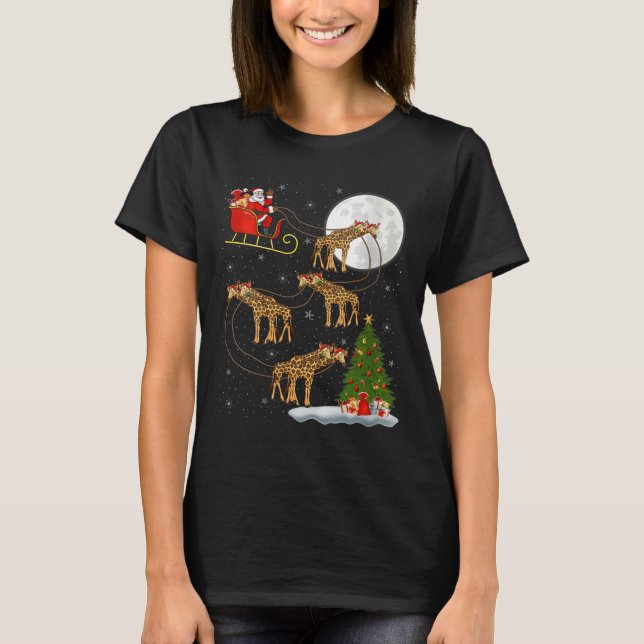 Womens Giraffe Santa Sleigh Flying Funny Magical C T Shirt (Framsida)