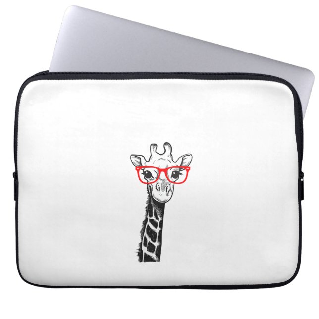 Womens Giraffe with Glass Gift for Zoo Animal Lo Laptop Fodral (Framsidan)