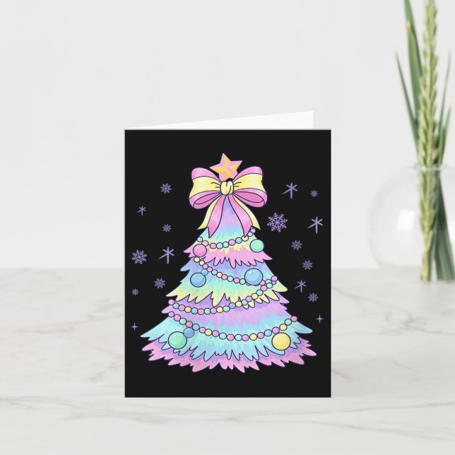 Womens Girly Christmas Tree Coquette Bow Jolly Xma Kort (Framsida)