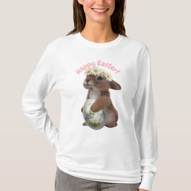 "Women's Glad påsk Bunny Långärmad Tee" T Shirt (Framsida)