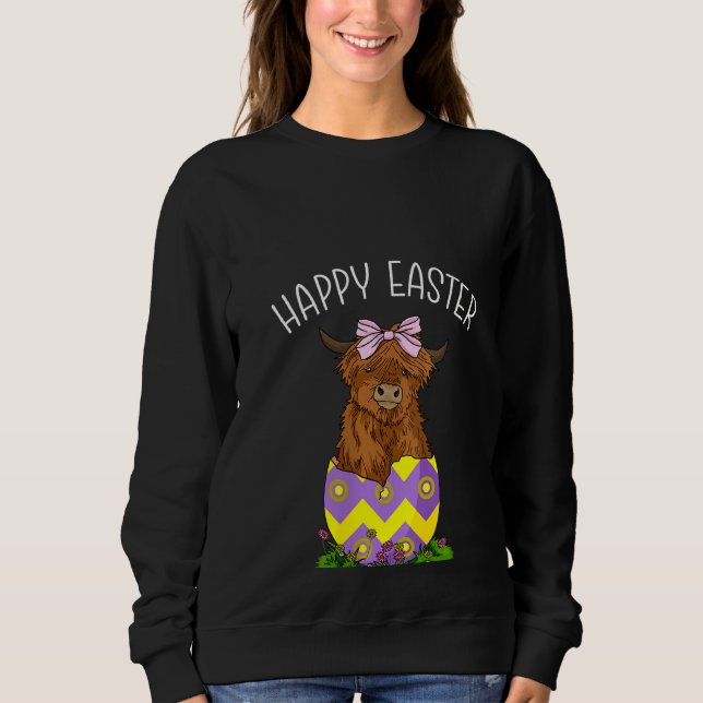 Womens Glad påsk Scottish Highland Cow Shirt Ea T (Framsida)