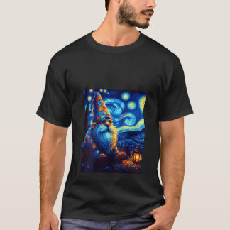 Womens Gnome Under Starry Night Sky Art Graphic Bi T Shirt