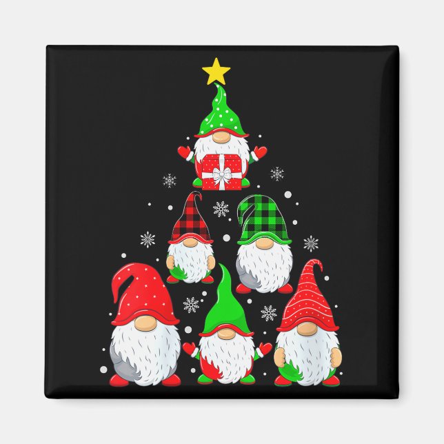 Womens Gnomes Christmas Tree Pajamas Funny Gnome H Magnet (Framsidan)