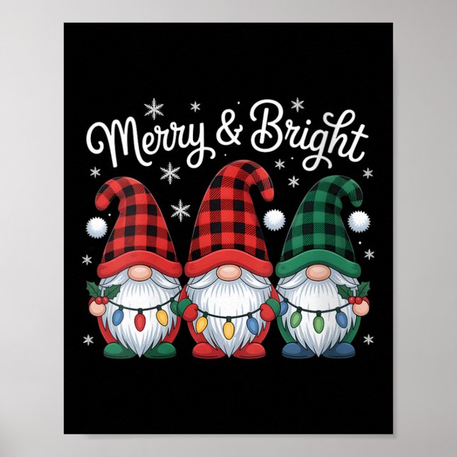 Womens Gnomes Merry And Bright Christmas Lights Bu Poster (Framsidan)