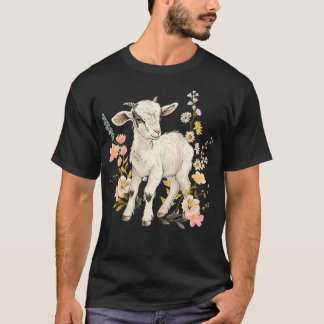 Womens Goat Vintage Flowers Blommigt Farm Animal F T Shirt