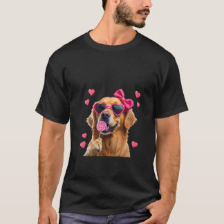 Womens Golden Retriever Bubble Gum Coquette Bow Cu T Shirt