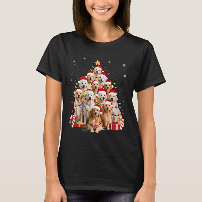 Womens Golden Retriever Christmas Tree Ornament De T Shirt (Framsida)