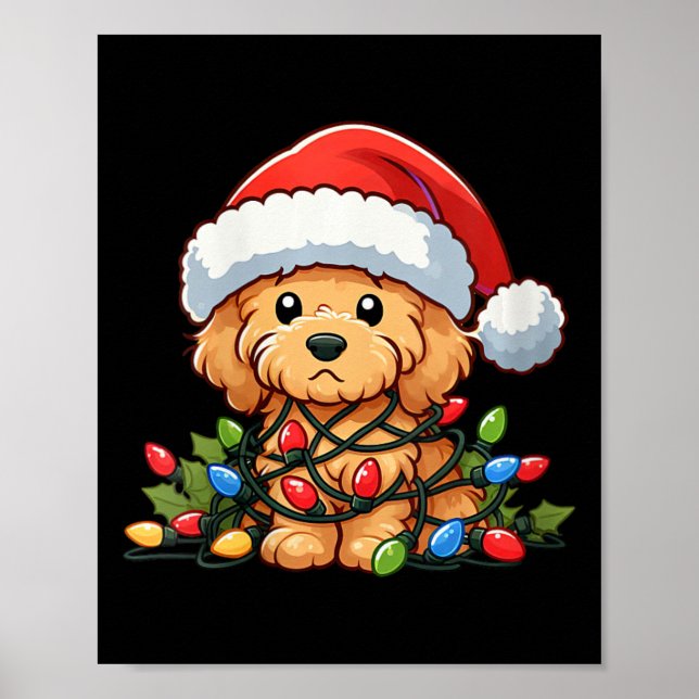 Womens Goldendoodle jul Ljus Hund Funny Xma Poster (Framsidan)