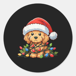 Womens Goldendoodle jul Ljus Hund Funny Xma Runt Klistermärke