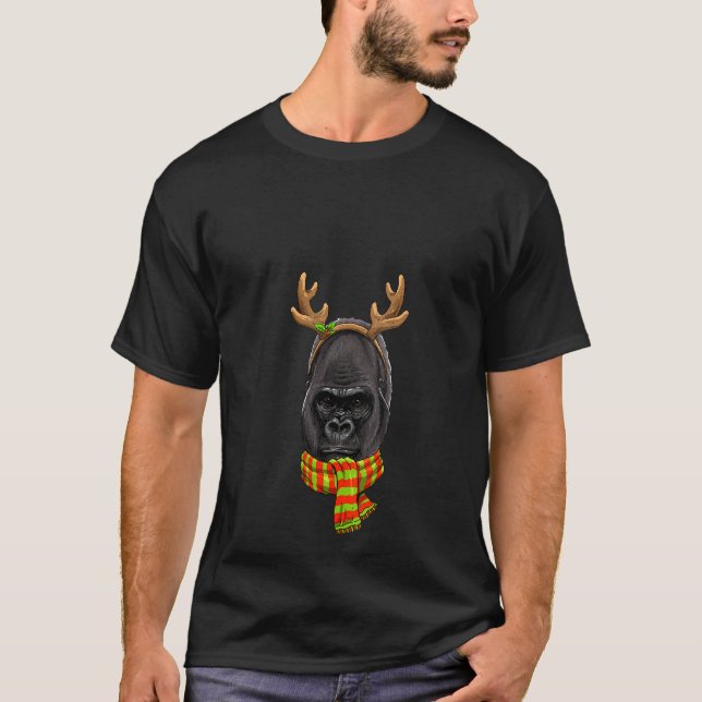 Womens Gorilla jul Reindeer Antlers Julafton T Shirt (Framsida)