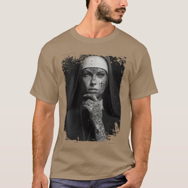 Womens Gothic Nunattoos Occult Horror VNeck family T Shirt (Framsida)