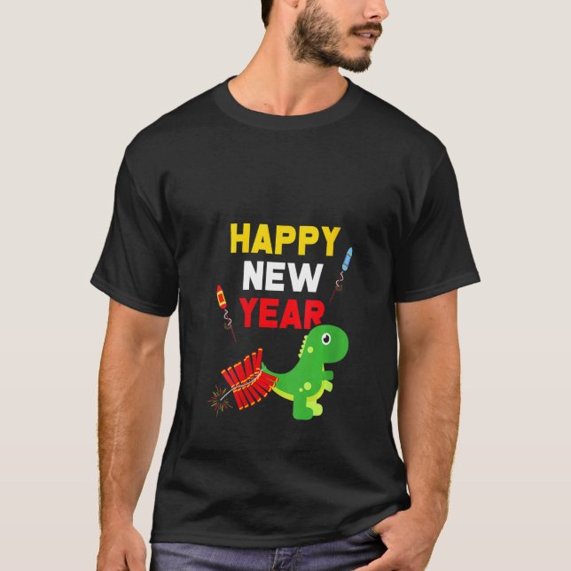 Womens Gott nytt år Kväll Firecracker T Rex Party Shirt (Framsida)