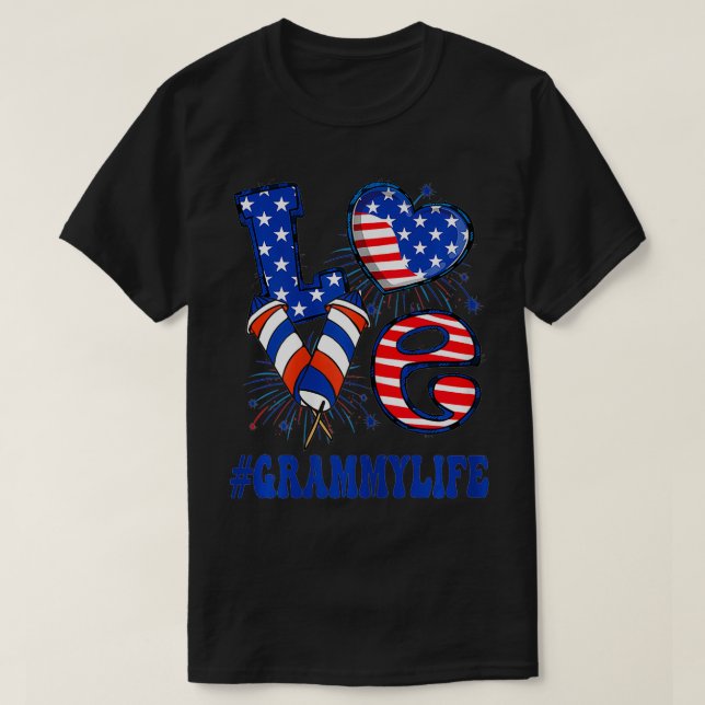 Womens Grammy Kärlek USA flagga Grandma 4:e juli F T Shirt (Design framsida)