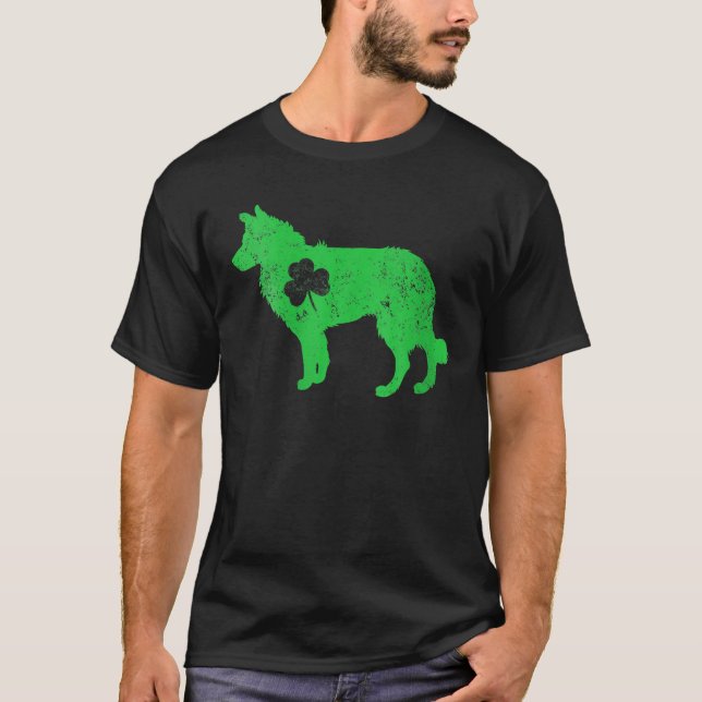 Womens Gräns Collie Irish Klöver St Patrick Day T Shirt (Framsida)