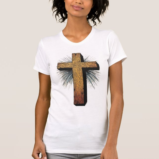 Women's Graphic Christian Cross Tee Shirt (Framsida)
