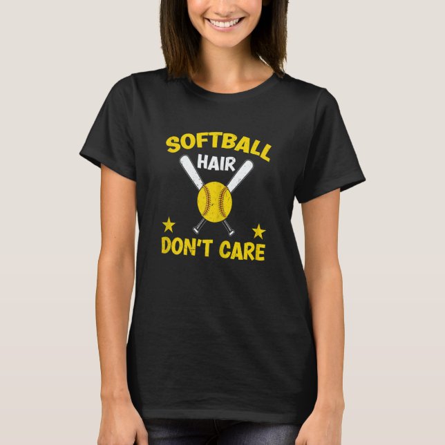 Womens Graphic Softball Player Softball Hair Don't T Shirt (Framsida)