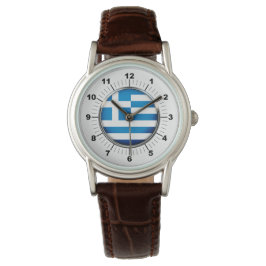 Women's Greece Flagga Classic Brown Leather Watch Armbandsur