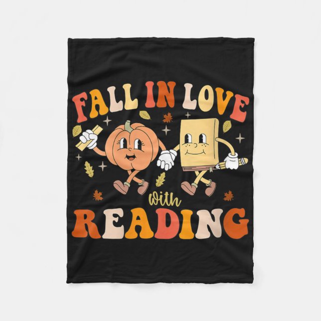 Womens Groovy Fall In Love With Reading Thanksgivi Fleecefilt (Framsidan)